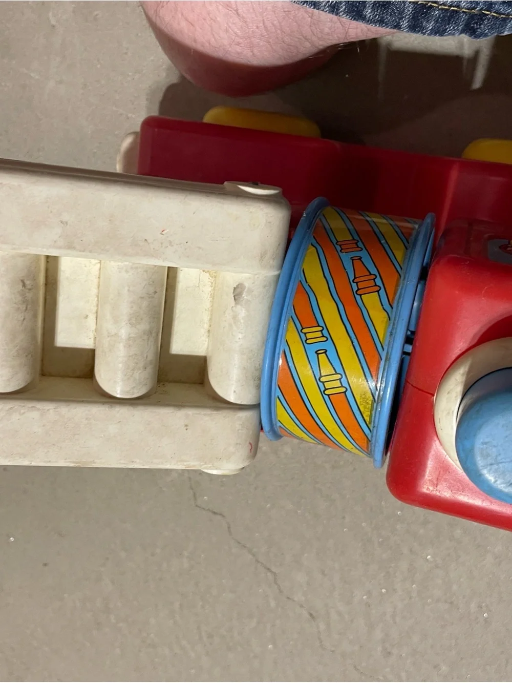 Red and Blue Fire Engine Push Toy with Rattle Beads